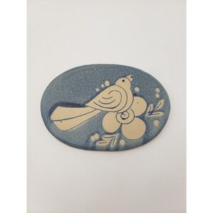 Vtg Petteford Pottery Oval Trivet Coaster Blue White Songbird Floral California